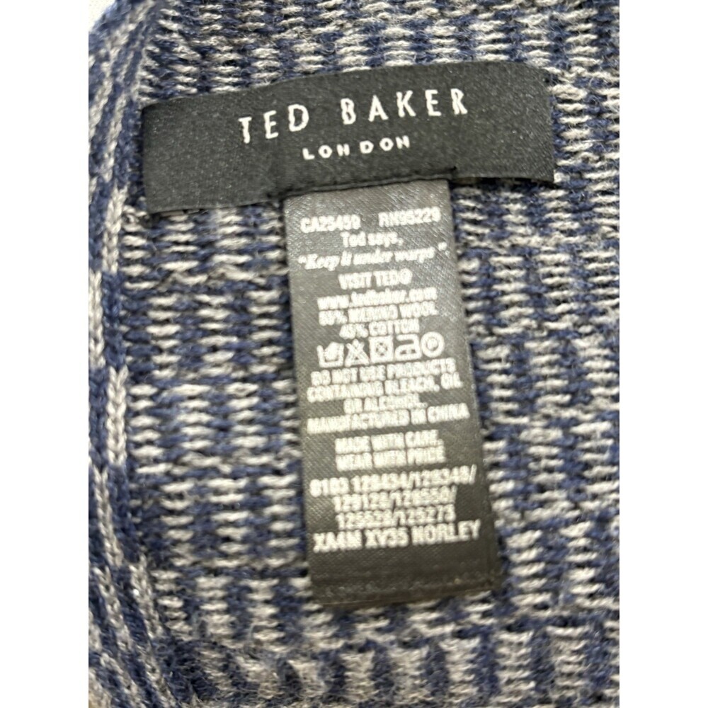 Ted Baker Norley Scarf Two Tone Navy Blue / Gray Made Of Wool & Cotton - Picture 5 of 5